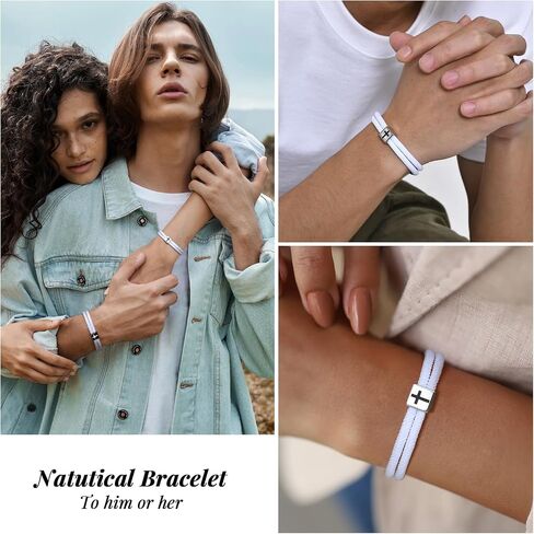 TempBeau Braided Men Rope Cross Bracelet - Adjustable Tree of Life Cord Surfing Bracelet, Handmade Nautical Navy Marine String Bracelet with Metal Knot, Easter Women Bracelets Gifts in Saudi Arabia