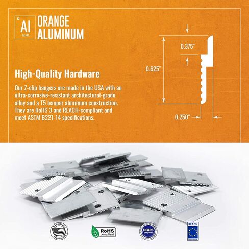 Z-Clips 375 by Orange Aluminum, Wall-Mounting Hardware, French Cleats, Pack of 500, 2 Inches in Saudi Arabia