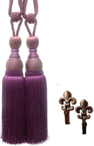 Suplove 1 Pair Beaded Tassels Curtain buckl Rope Tie Band Curtain Tieback (Beige) in Saudi Arabia