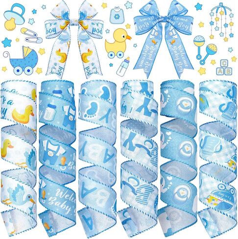 6 Rolls 30 Yards Baby Boy Light Blue Craft Ribbon for Baby Shower Decorative Ribbon Baby Boy Blue Ribbon for Welcome Wrapping Gifts Making Bow Box Table Decor in Kuwait