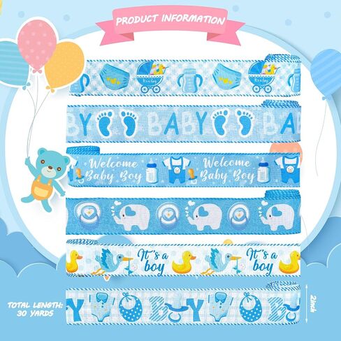6 Rolls 30 Yards Baby Boy Light Blue Craft Ribbon for Baby Shower Decorative Ribbon Baby Boy Blue Ribbon for Welcome Wrapping Gifts Making Bow Box Table Decor in Kuwait
