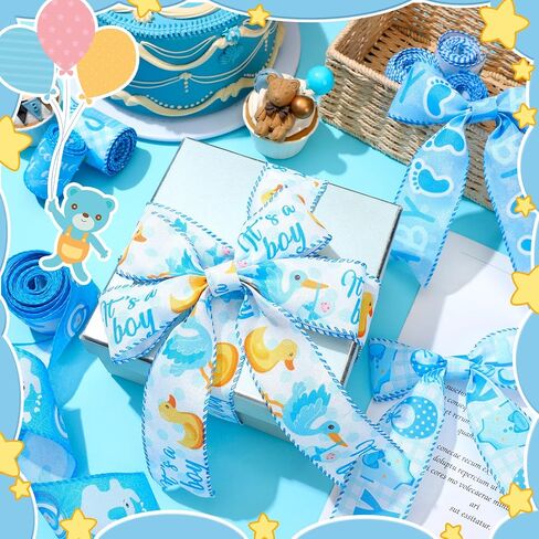 6 Rolls 30 Yards Baby Boy Light Blue Craft Ribbon for Baby Shower Decorative Ribbon Baby Boy Blue Ribbon for Welcome Wrapping Gifts Making Bow Box Table Decor in Kuwait