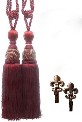 Suplove 1 Pair Beaded Tassels Curtain buckl Rope Tie Band Curtain Tieback (Beige) in Saudi Arabia