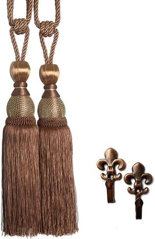 Suplove 1 Pair Beaded Tassels Curtain buckl Rope Tie Band Curtain Tieback (Beige) in Saudi Arabia