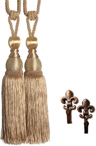 Suplove 1 Pair Beaded Tassels Curtain buckl Rope Tie Band Curtain Tieback (Beige) in Saudi Arabia