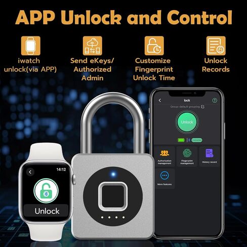 Pothunder Fingerprint Padlock, Fingerprint Lock with APP, Padlock with Keyless Biometric, Smart Padlock Waterproof Suitable for Gym, Locker, Gates, Fence and Storage in Saudi Arabia
