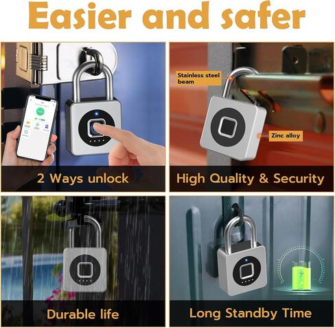 Pothunder Fingerprint Padlock, Fingerprint Lock with APP, Padlock with Keyless Biometric, Smart Padlock Waterproof Suitable for Gym, Locker, Gates, Fence and Storage in Saudi Arabia