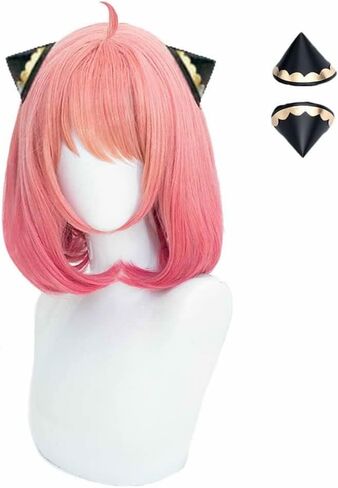 باروكة أنمي أنيا فورجر مع مشبك شعر مستعار كوسبلاي أنيا فورجر، إكسسوارات أزياء تنكرية قصيرة باللون الوردي، م in Kuwait