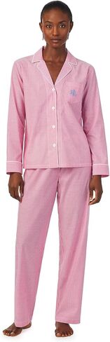 Lauren Ralph Lauren Long Sleeve Notch Collar PJ Set Pink Stripe LG (US 12-14) in Saudi Arabia