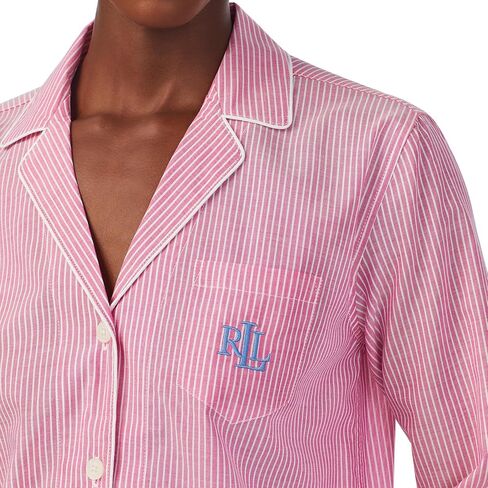 Lauren Ralph Lauren Long Sleeve Notch Collar PJ Set Pink Stripe LG (US 12-14) in Saudi Arabia