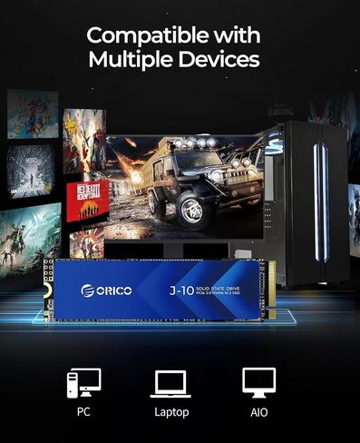 ORICO NVMe SSD 1TB M.2 with Heatsink, Up to 3100MB/s PCIe Gen3x4 2280 Internal Solid State Drive, SLC Cache 3D NAND, Compatible with Laptop and PC Desktops -J10 in Saudi Arabia