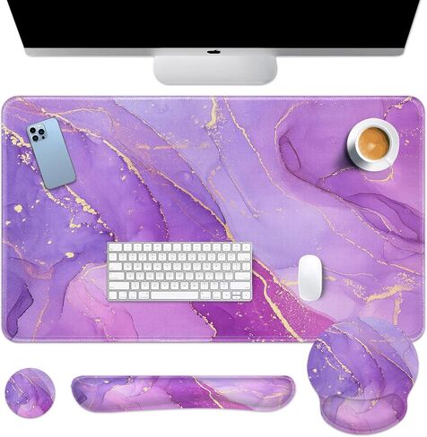 Bees Daisy Flower Desk Mat, Yellow Honey Kids Mouse Pad Set with Wrist Support, 4-in-1 Large Mousepad+Keyboard Wrist Rest+Mouse Wrist Rest+Coaster with Ergonomic Design, Non-Slip Mat in Saudi Arabia