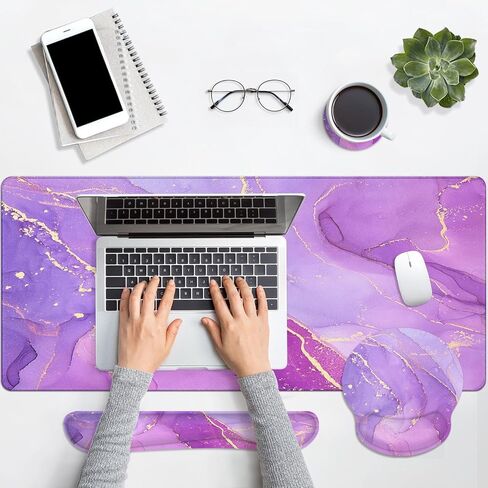 Bees Daisy Flower Desk Mat, Yellow Honey Kids Mouse Pad Set with Wrist Support, 4-in-1 Large Mousepad+Keyboard Wrist Rest+Mouse Wrist Rest+Coaster with Ergonomic Design, Non-Slip Mat in Saudi Arabia