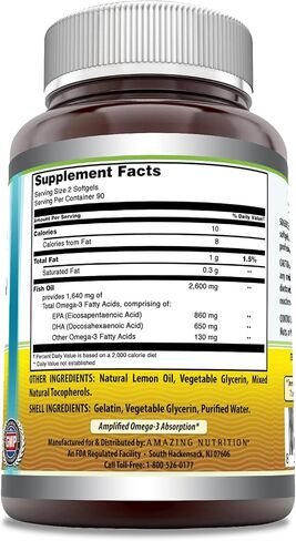 Amazing Omega Fish Oil (Omega-3) 1300mg 180 Softgels Supplement | Lemon Flavor | Non-GMO | Gluten Free | Made in USA in Saudi Arabia
