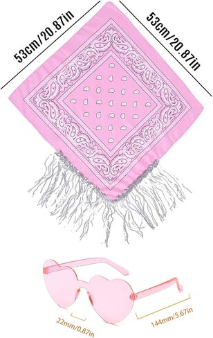 تنورة بأهداب من الترتر الوردي وباندانا من حجر الراين مع نظارة شمسية على شكل قلب للنساء والفتيات العازبات من راعية البقر ديسكو in Kuwait