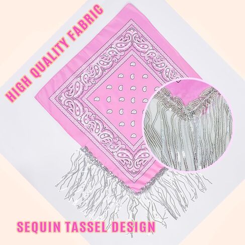 تنورة بأهداب من الترتر الوردي وباندانا من حجر الراين مع نظارة شمسية على شكل قلب للنساء والفتيات العازبات من راعية البقر ديسكو in Kuwait