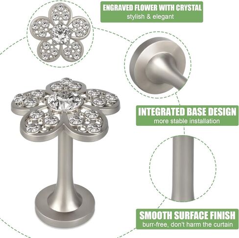 Curtain Holdbacks Black Curtain Tieback Hooks Curtain Holders for Wall 2 Pack Holdbacks for Curtains Crystal Floral Curtain Pull Backs Drapery Hooks for Home Bedroom Office Window in Kuwait