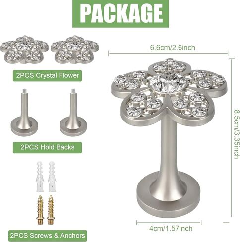 Curtain Holdbacks Black Curtain Tieback Hooks Curtain Holders for Wall 2 Pack Holdbacks for Curtains Crystal Floral Curtain Pull Backs Drapery Hooks for Home Bedroom Office Window in Kuwait