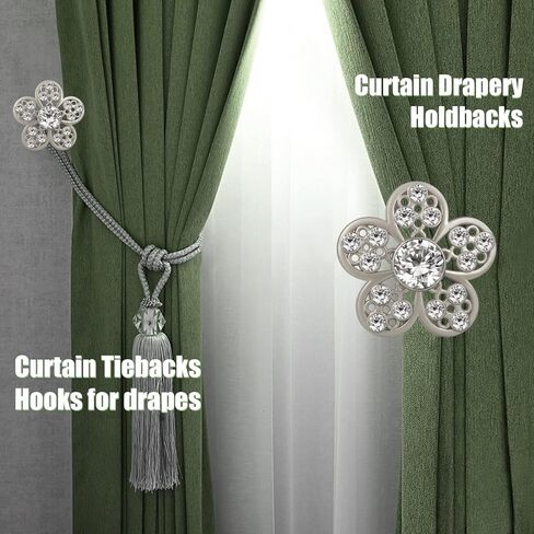 Curtain Holdbacks Black Curtain Tieback Hooks Curtain Holders for Wall 2 Pack Holdbacks for Curtains Crystal Floral Curtain Pull Backs Drapery Hooks for Home Bedroom Office Window in Kuwait