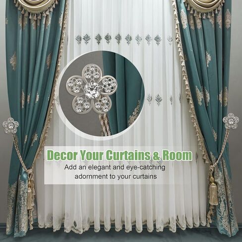 Curtain Holdbacks Black Curtain Tieback Hooks Curtain Holders for Wall 2 Pack Holdbacks for Curtains Crystal Floral Curtain Pull Backs Drapery Hooks for Home Bedroom Office Window in Kuwait