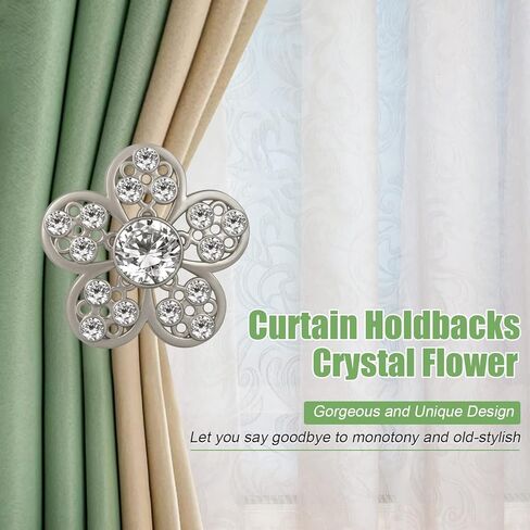 Curtain Holdbacks Black Curtain Tieback Hooks Curtain Holders for Wall 2 Pack Holdbacks for Curtains Crystal Floral Curtain Pull Backs Drapery Hooks for Home Bedroom Office Window in Kuwait