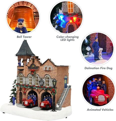 لحظات في الوقت المناسب، مبنى قرية عيد الميلاد، ومحطة إطفاء مزودة بمصابيح LED، وموسيقى عيد الميلاد، ورسوم متحركة - محول الطاقة (مضمن) in Kuwait