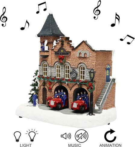 لحظات في الوقت المناسب، مبنى قرية عيد الميلاد، ومحطة إطفاء مزودة بمصابيح LED، وموسيقى عيد الميلاد، ورسوم متحركة - محول الطاقة (مضمن) in Kuwait