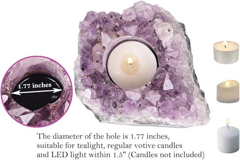 AMOYSTONE الخام جمشت العنقودية أضواء الشاي شمعة حامل الأرجواني الكوارتز شموع حاملي الكريستال حجر شمعة حامل حاملي الشمعدان 3.0-4.5 رطل in Kuwait