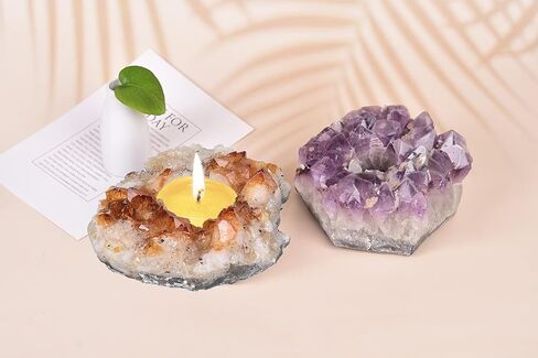 AMOYSTONE الخام جمشت العنقودية أضواء الشاي شمعة حامل الأرجواني الكوارتز شموع حاملي الكريستال حجر شمعة حامل حاملي الشمعدان 3.0-4.5 رطل in Kuwait