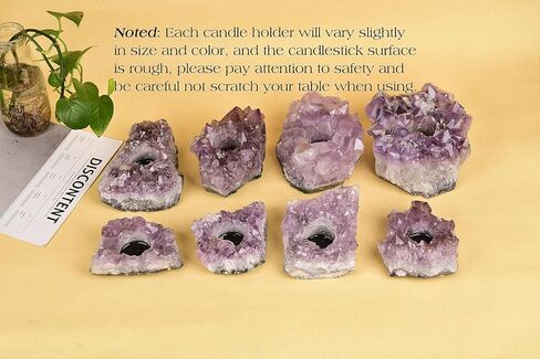 AMOYSTONE الخام جمشت العنقودية أضواء الشاي شمعة حامل الأرجواني الكوارتز شموع حاملي الكريستال حجر شمعة حامل حاملي الشمعدان 3.0-4.5 رطل in Kuwait