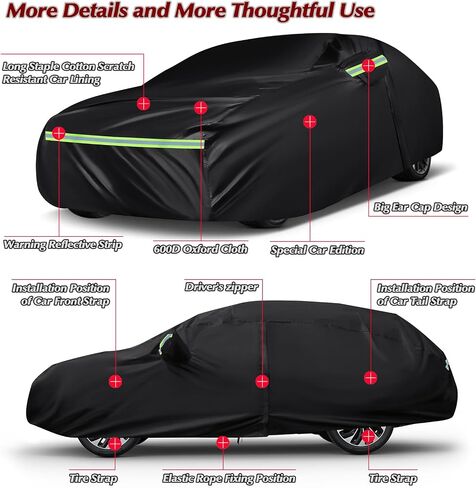 Special Full Car Cover Fit for 2010-2024 Ki-a Soul, Ultra Heavy 600D Oxford Cloth, All-Weather Protection Summer Sun Exposure and Winter Snow Rain Dust UV, Black in Saudi Arabia