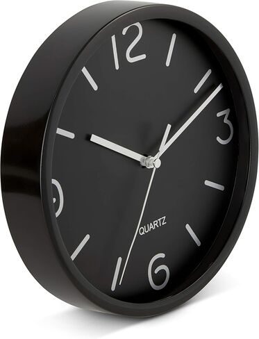 Bernhard Products Black Wall Clock 8 Inch Silent Non Ticking Quartz Battery Operated Easy to Read Decorative Round Sleek Design for Home Kitchen Bedroom Office Living Room Clocks, Silver Numbers in Saudi Arabia