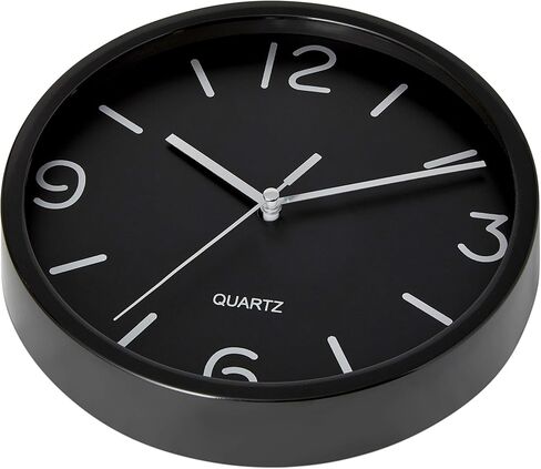 Bernhard Products Black Wall Clock 8 Inch Silent Non Ticking Quartz Battery Operated Easy to Read Decorative Round Sleek Design for Home Kitchen Bedroom Office Living Room Clocks, Silver Numbers in Saudi Arabia