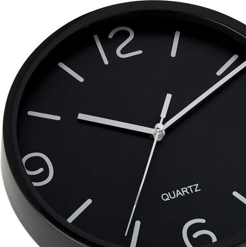 Bernhard Products Black Wall Clock 8 Inch Silent Non Ticking Quartz Battery Operated Easy to Read Decorative Round Sleek Design for Home Kitchen Bedroom Office Living Room Clocks, Silver Numbers in Saudi Arabia