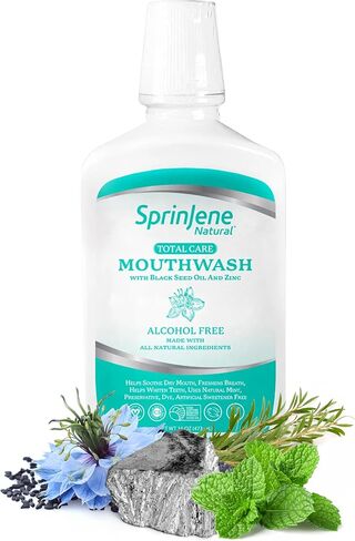 SprinJene Fluoride Free Mouthwash Alcohol Free for Fresh Breath Gum Health Dry Mouth Whitening Teeth w/Black Seed Oil & Zinc - All Natural Vegan Gluten Free Kosher Halal, SLS Free & Toxic Free in Saudi Arabia