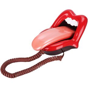 Red Mouth Telephone Retro, Red Tongue Corded Landline Novelty Sexy Lip Mouth Fixed Phone,Wired Novelty Sexy Lip Phone Cartoon Shaped Real Corded Landline, fit for Office Home Gift Decorate
