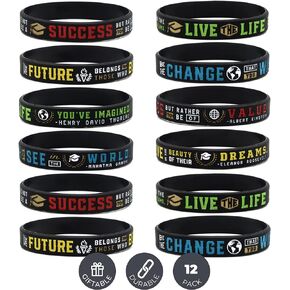 (12-Pack) Graduation Inspirational Quote Bracelets, Variety Pack - Wholesale Bulk Silicone Rubber Wristbands for Graduation Party Supplies Favors - Awards for Guests Graduates Students