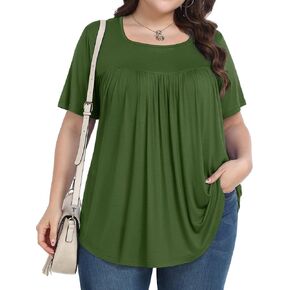 Womens Plus Size Tops Summer Blouses Tunic Short Sleeve Dressy Casual Loose Shirts 1X-5X
