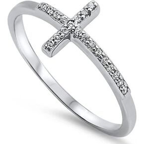 Fashion Women White Sapphire 925 Sterling Silver Cross Ring Wedding Jewelry New