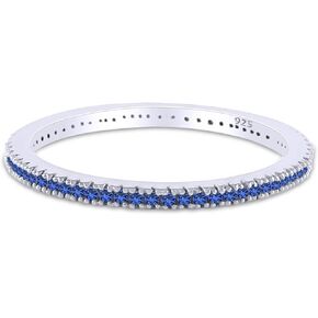 Jewel Zone US Simulated Blue Sapphire Eternity Stackable Wedding Ring in 14k White Gold Over Sterling Silver (1/5 Ct)