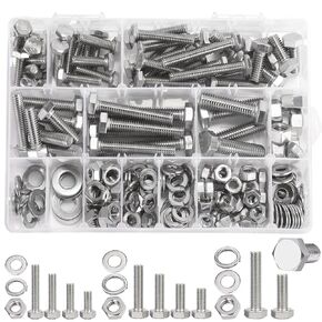 246PCS Hex Head Nuts and Bolts Assortment Kit Assorted 304 Stainless Steel Nuts and Bolts Includes Common Sizes 1/4-20 3/8-16 5/16-18 with Washers Spring Lock and Storage Case