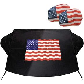 غطاء ثلجي كبير للزجاج الأمامي لفرس النهر، ظل شمس للسيارة، تصميم وطني بتصميم العلم الأمريكي للولايات المتحدة الأمريكية، غطاء الزجاج الأمامي للسيارة مع غطاء مرايا جانبية يناسب معظم السيارات وسيارات الدفع الرباعي والشاحنات والشاحنات in Kuwait