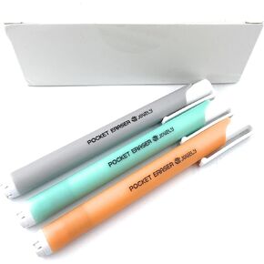 Retractable Click Pocket White Latex-Free Eraser for Pencil Writing, Portable Pen-Style Pencil Erasers, Premium Rubber Stick Eraser with 3 Assorted Barrels(Without Refill Erasers)