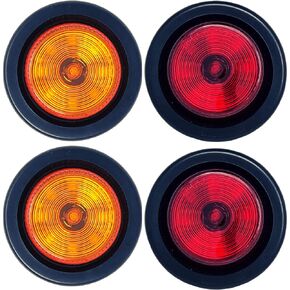 [10x Amber] 2" Round Trailer 9 LED Clearance Side Marker Lights [DOT FMVSS 108] [SAE P2] [Reflector Lens] [Grommet+Plug] [Flush-Mount] [Waterproof IP67] Marker Clearance Lights Trailer Truck