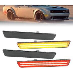 ROCCS 4PCS LED Amber & Red Side Marker Lights Compatible with Dodge Challenger 2015-2023 Front Rear Bumper Marker Light, Clear Lens