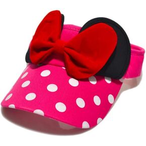 D.O.T Mouse Ear Hat Baby Toddler Girls Sun Visor Hat Adjustable Polka Dots Empty Top Baseball Cap with Bow for Kids Ages 1-5