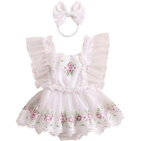 Newborn Baby Girl Princess Romper Dress Embroidery Elegant Tutu Skirted Mesh Jumpsuits Birthday Outfits