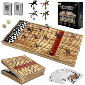 لعبة لوح سباق الخيل كبيرة مقاس 23 بوصة مع 11 حصانًا معدنيًا فاخرًا، لعبة لوح سباق الخيل الخشبية القابلة للطي مع مجموعتين من النرد، وصندوقين من البطاقات للحفلات والمقامرة in Kuwait