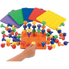 Fun Express Stack It Peg Game with Board - Toddler Activity - Occupational Therapy for Autism - 1 Board and 30 Pegs