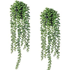 Fake Hanging Plants, 2pcs Artificial Hanging Plants in pots, Fake Plants Artificial Plants Indoors, Hanging Plants Artificial Decor, Fake Potted Plants, Hanging Plant for Indoor Outdoor Shelf Decor
